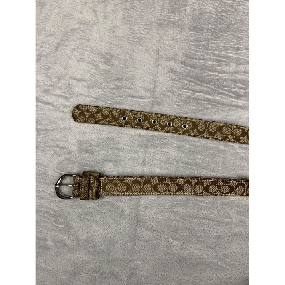 Coach Women's Signature C Canvas Belt Khaki Brown Leather Size S USA Made